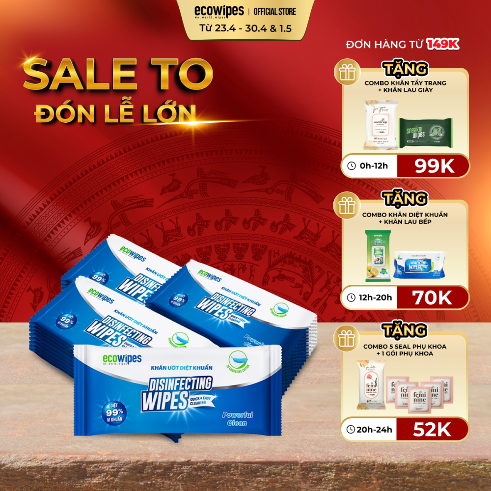 Combo 03 lốc 60 cái khăn ướt diệt khuẩn Disinfecting Wipes loại 1 tờ dùng 1 lần diệt 99,9% vi khuẩn hương chanh tự nhiên