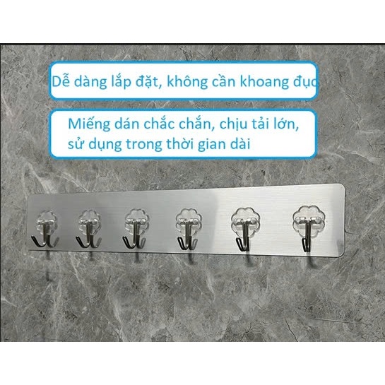 Thanh 6 móc dán tường siêu dính dán tường nhà tắm, móc dán tường treo quần áo chịu nặng tốt