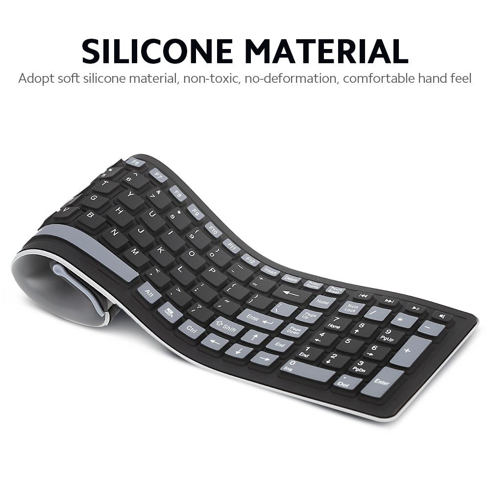 2.4G Wireless Keyboard 107 Keys Portable Folding Soft Silicone Dustproof Keyboard