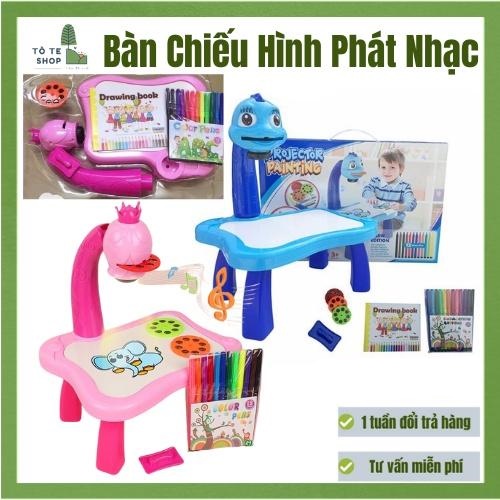 Bàn vẽ có đèn chiếu sáng 24 hình có thể phát nhạc, đèn chiếu vẽ tranh, bàn vẽ thông minh kèm máy chiếu cho bé tập vẽ