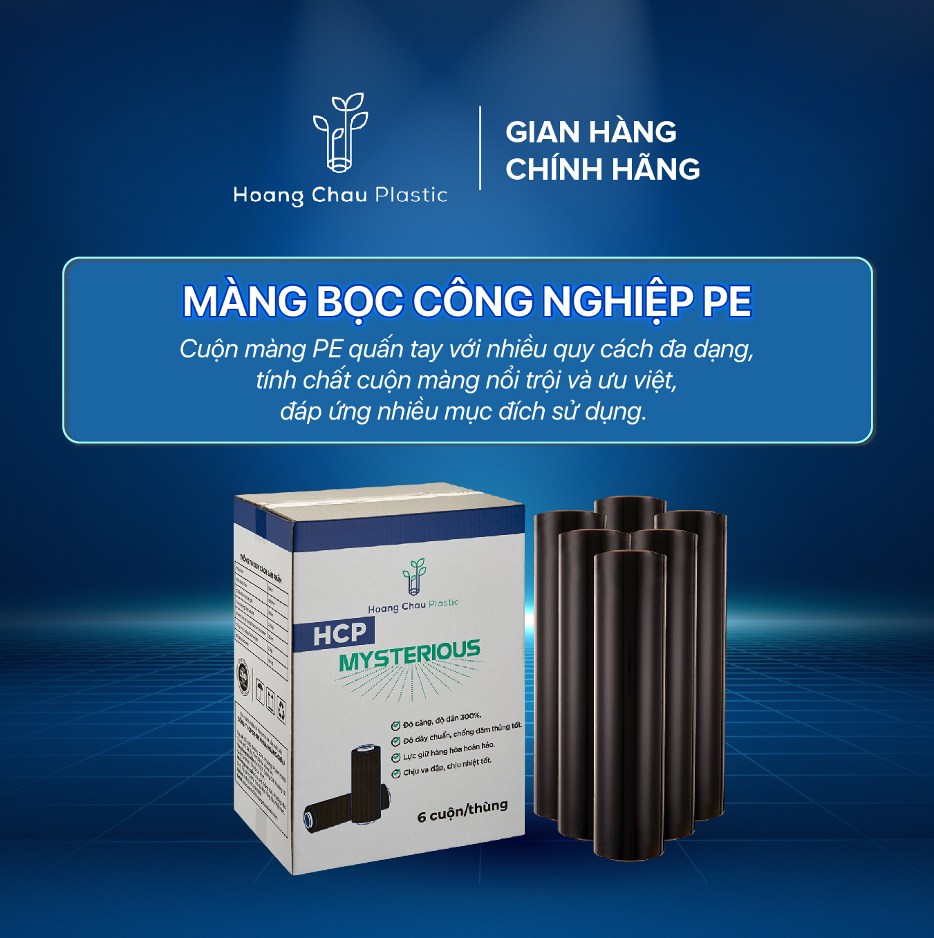 Màng Pe Đen Mysterious HOÀNG CHÂU PLASTIC Khổ 16mic x 500mm x 2.65kg Có Độ Mỏng, Dai Chống Đâm Thủng