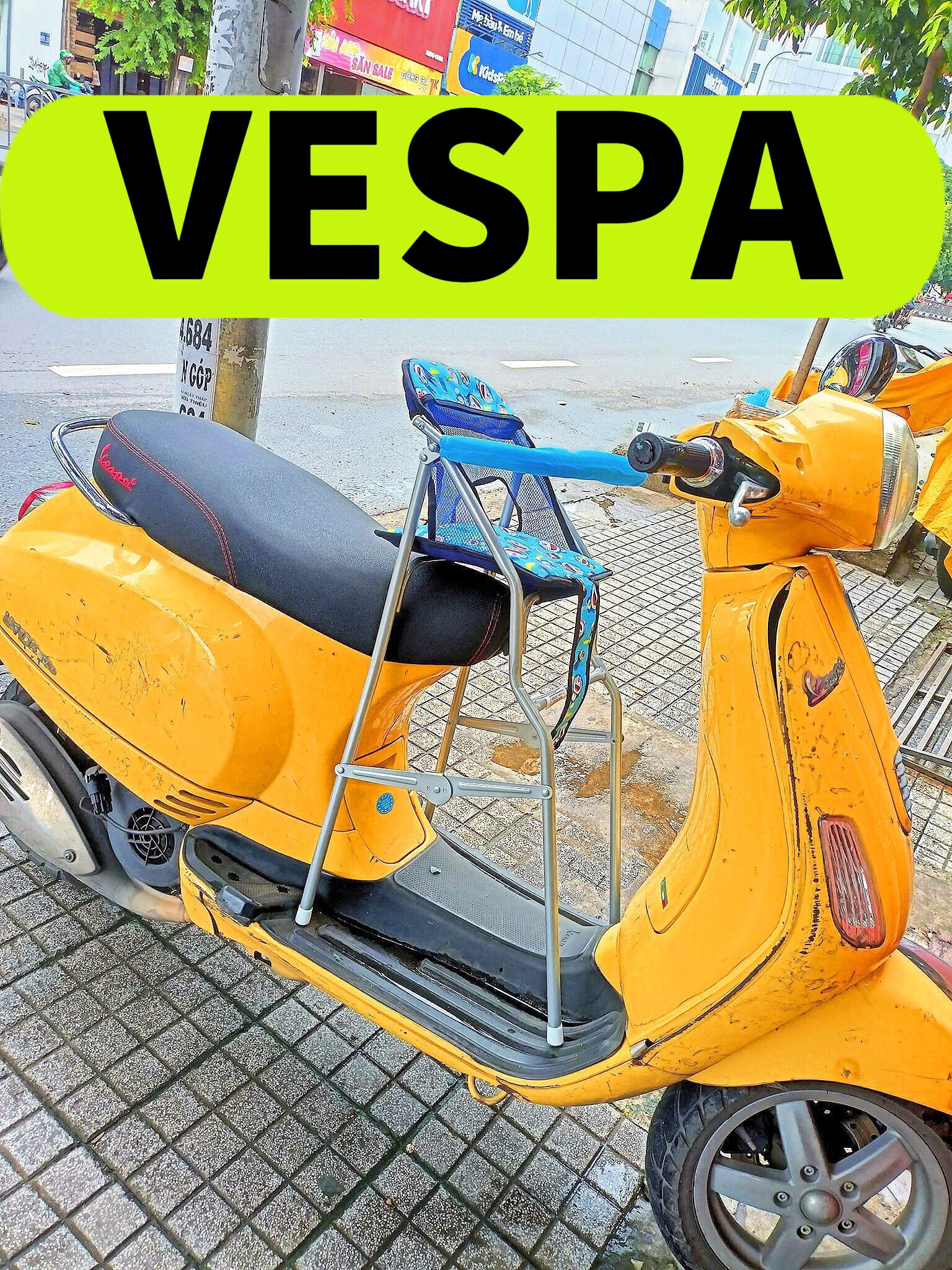 ( CÓ SẴN ) GHẾ NGỒI XE MÁY VESPA , GHẾ GA XẾP SẮT SƠN TĨNH ĐIỆN