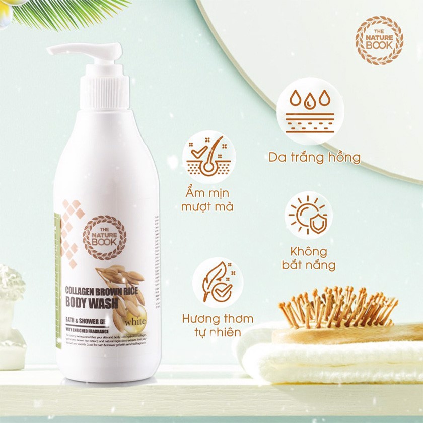 Sữa Tắm Trắng Da Collagen Gạo Lứt The Nature Book Collagen Brown Rice Body Wash 500ml