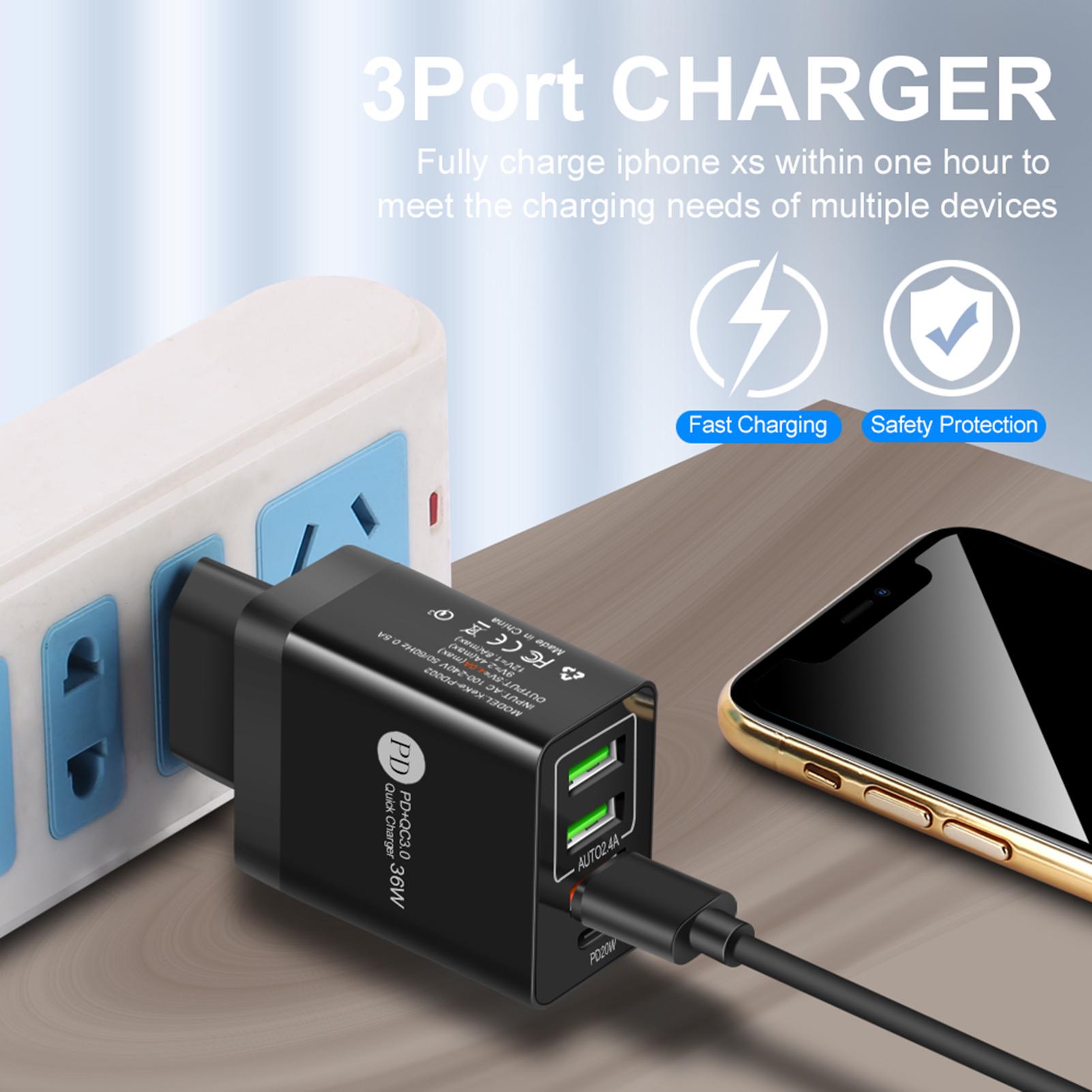 Bộ chuyển đổi sạc F-ast 36W PD Quick C-harger với 3 cổng sạc USB Bộ sạc du lịch C-harger di động cho chuyến đi ngoài trời