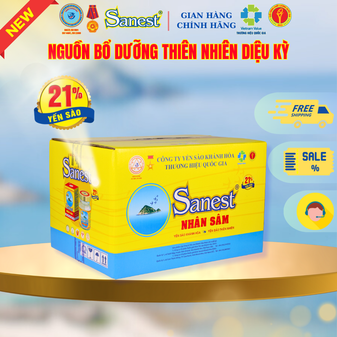 NEW [ Combo 60 lọ] Nước Yến sào Khánh Hòa Sanest 21% - Nhân Sâm