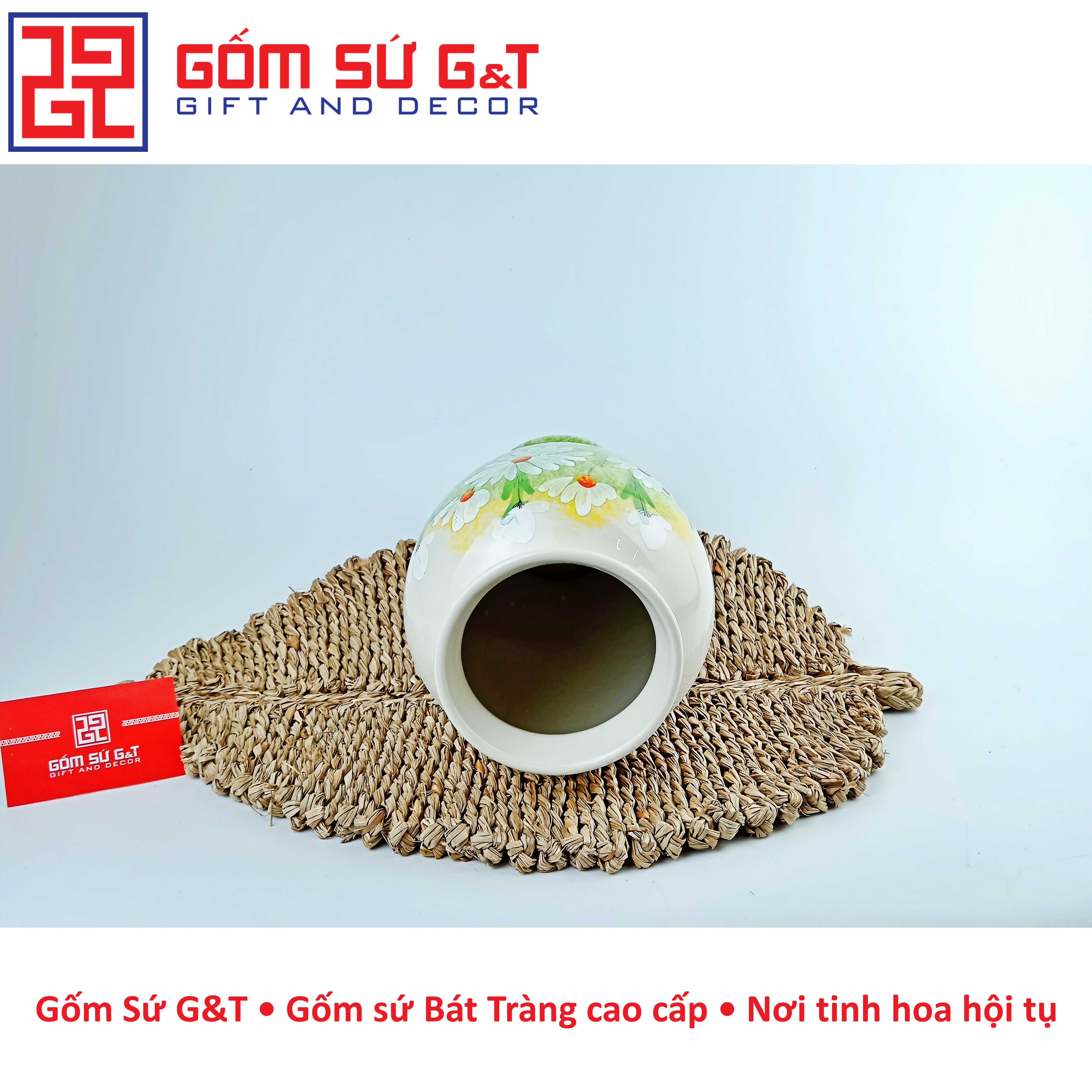 Lọ hoa dáng đùi dế vẽ cúc họa mi Gốm Sứ G&amp;T