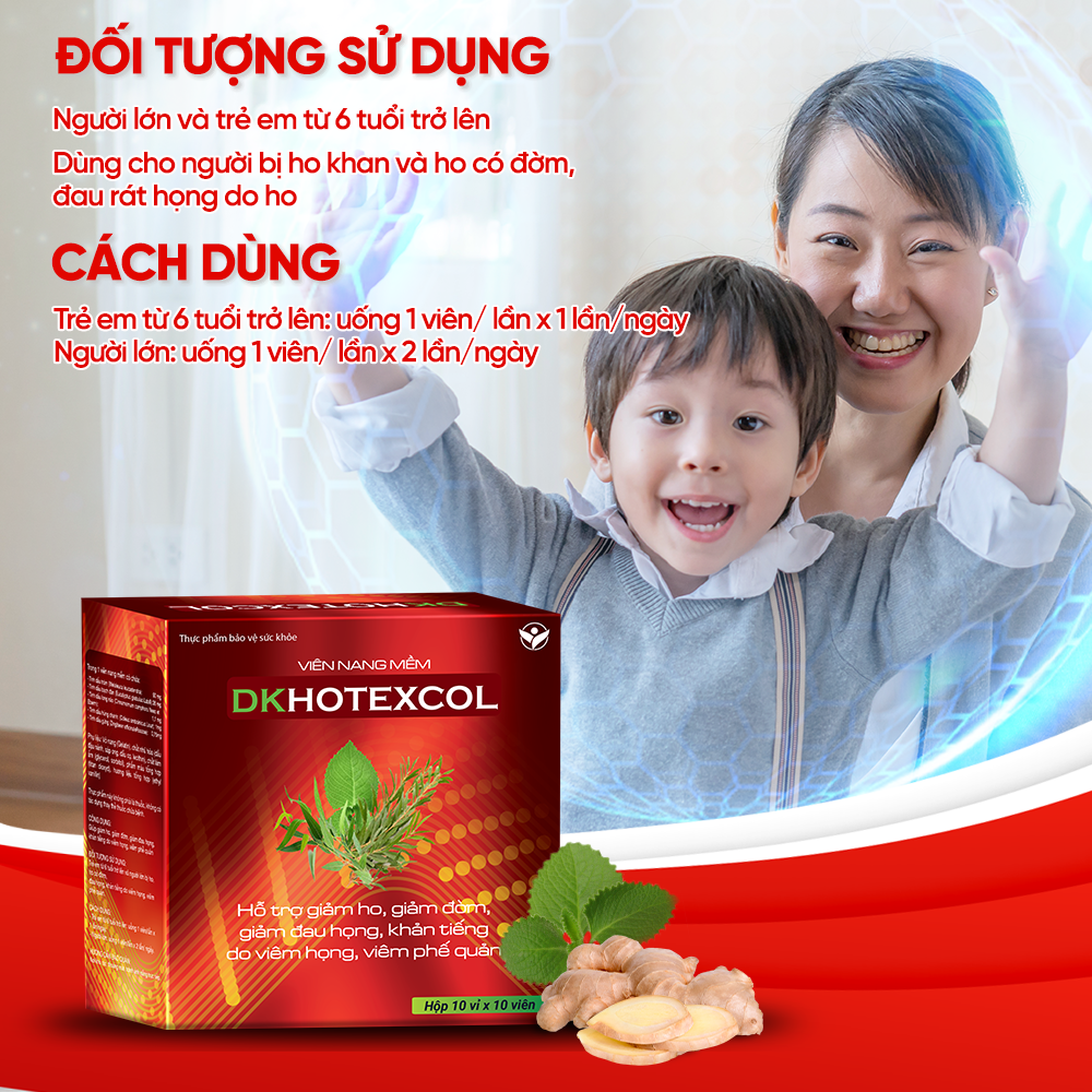 Viên Uống DK Hotexcol Hỗ Trợ Giảm Ho, Giảm Đau Họng Hộp 10 vỉ x 10 viên