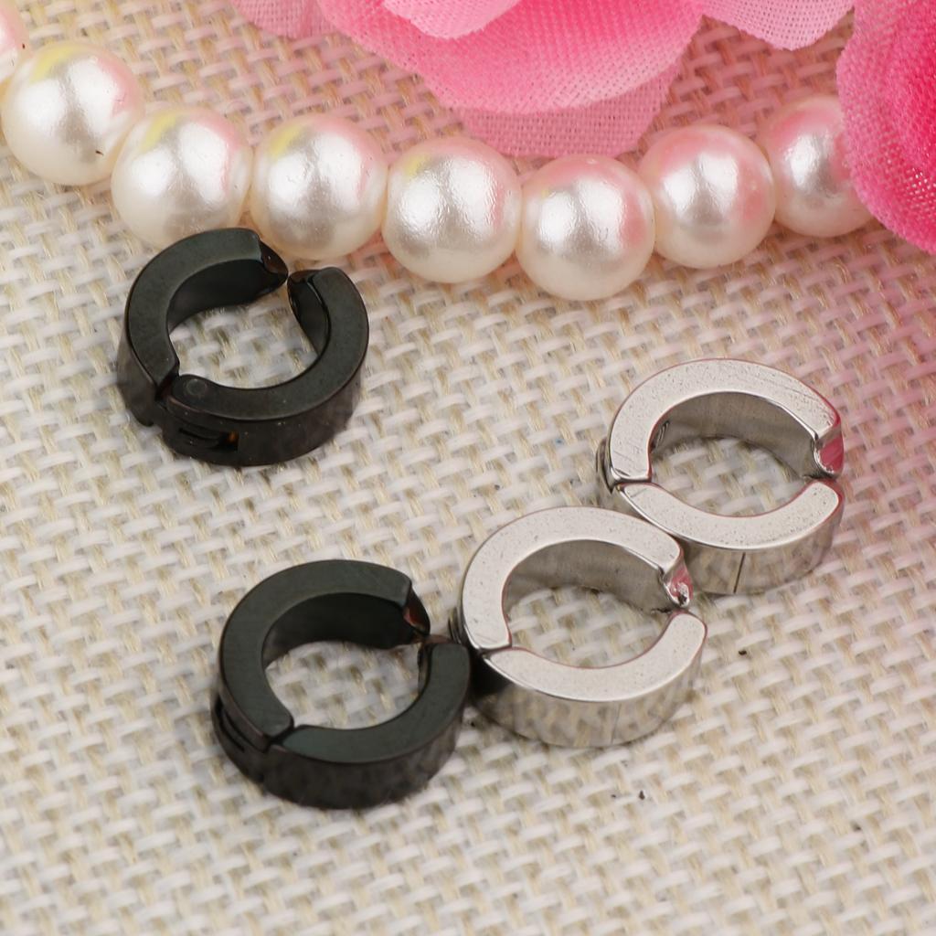2 Pairs Stainless Steel Huggie Hoop Earrings Ear Clip Stud Unisex Hip Hop