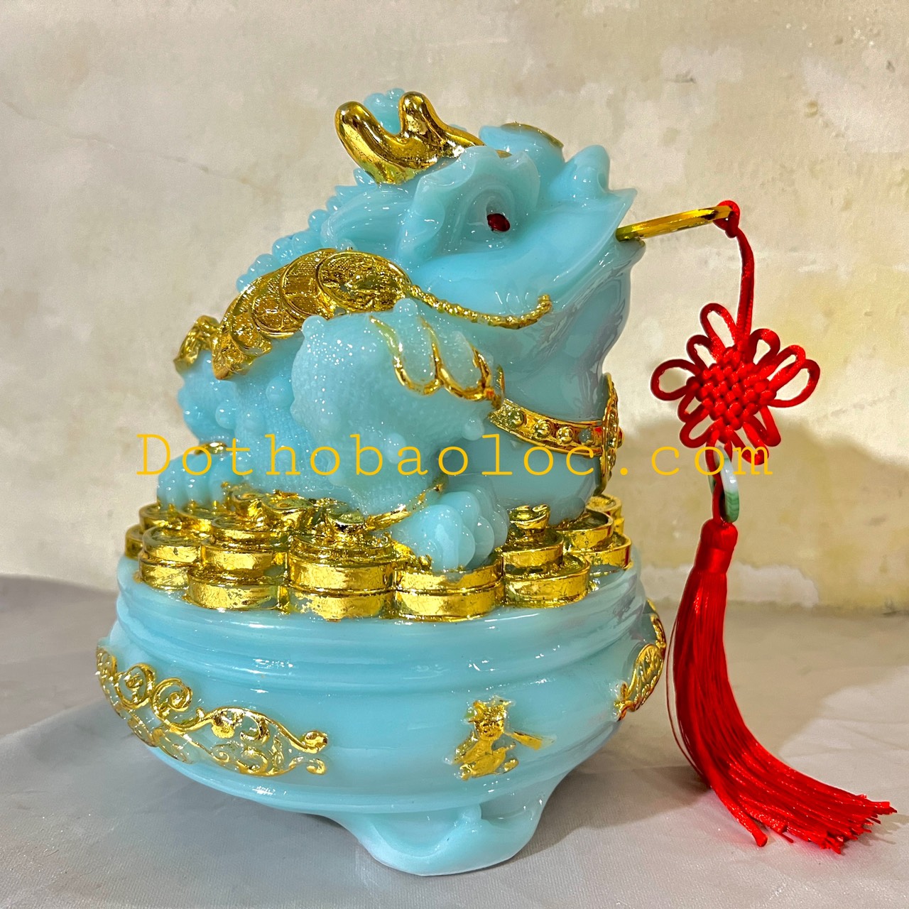 Com bo Tượng Tỳ Hưu phong thủy và tượng thiềm thừ phong thủy để bàn thờ thần tài – Màu xanh cỡ lớn