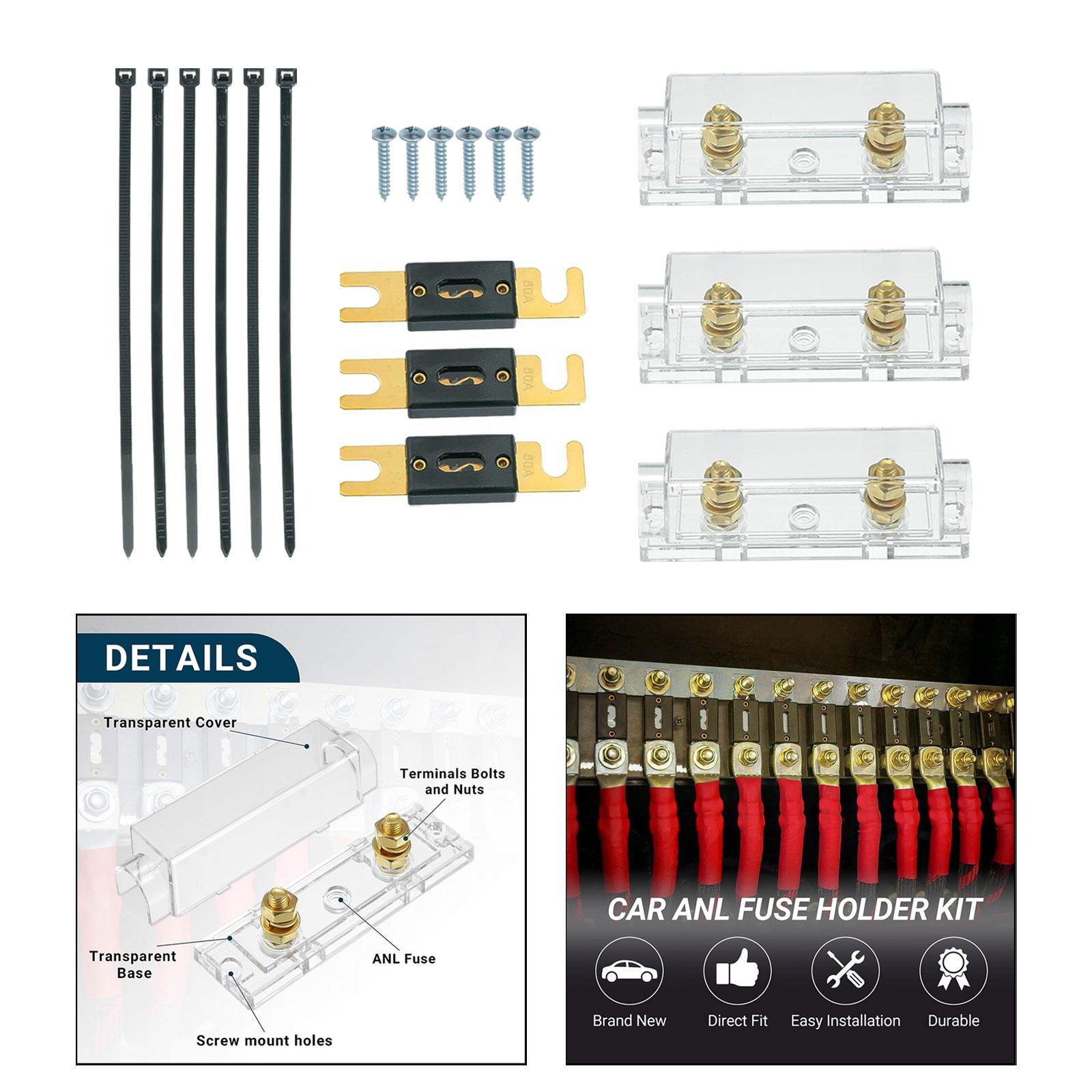 3Pcs Anl Fuse with Fuses Holders Boat Automotive Replacement Anl Fuse Holder