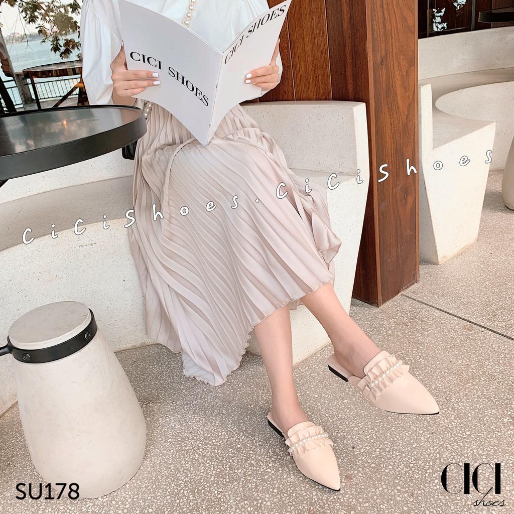 Giày sục nữ CiCi Shoes mũi nhọn, sục da bèo gót bệt - SU178