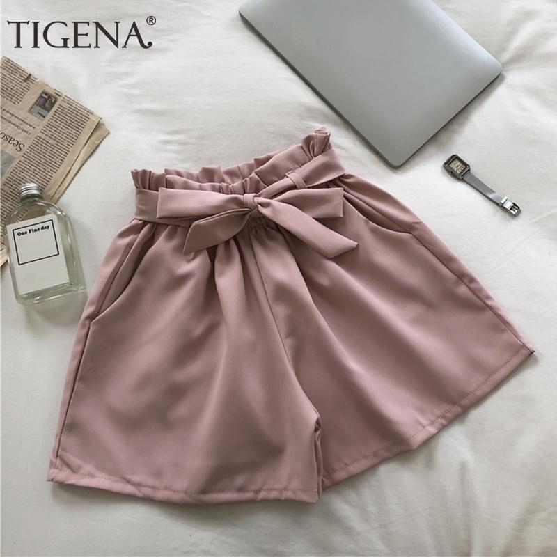 TIGENA Mùa Hè 2021 Thun Cao Cấp Quần Short Nữ Phong Cách Hàn Quốc Nơ Dễ Thương Dây Quần Short Nữ Ngắn Quần Nữ Đen màu Hồng