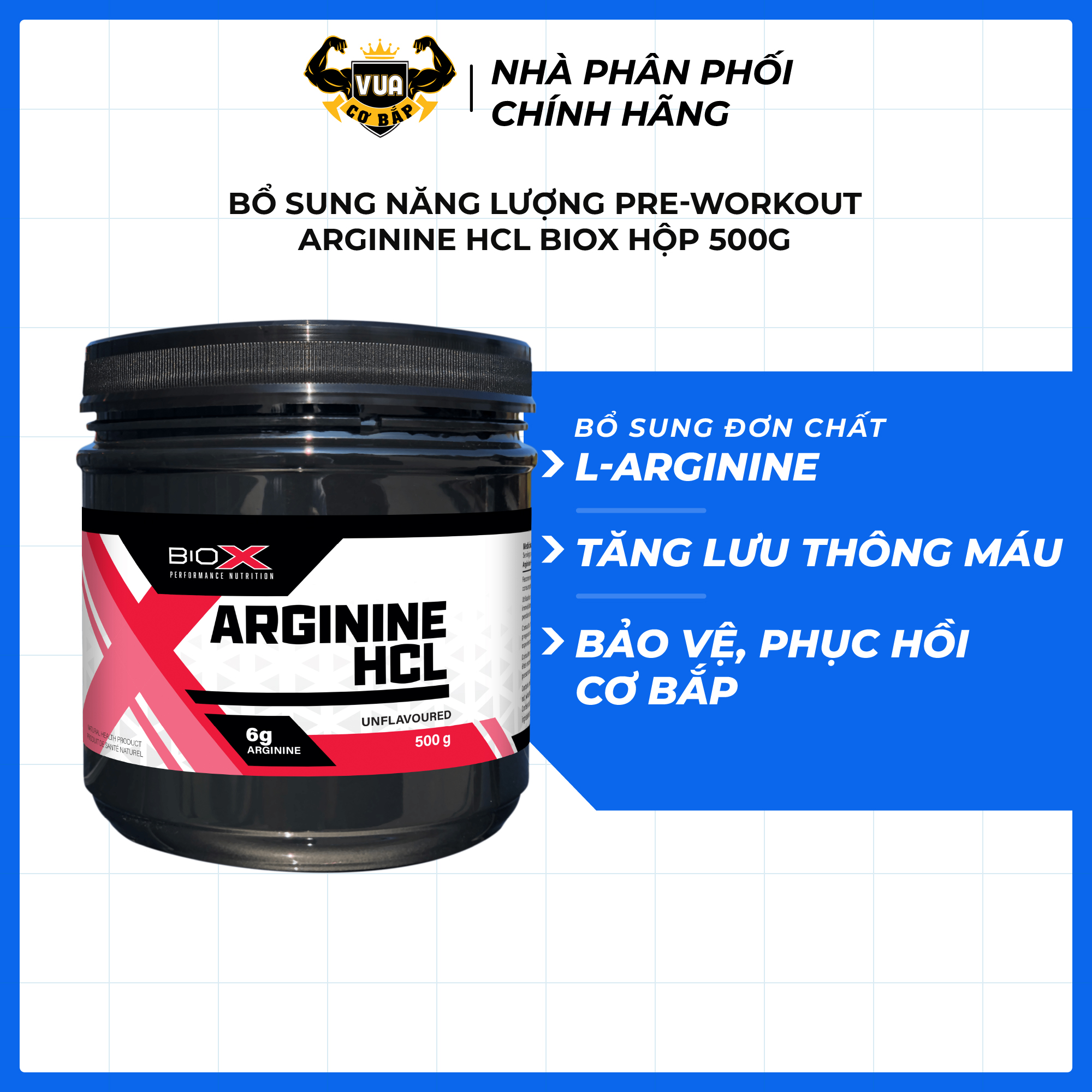 Bổ Sung Năng Lượng Pre-Workout Arginine HCL BioX Hộp 500g