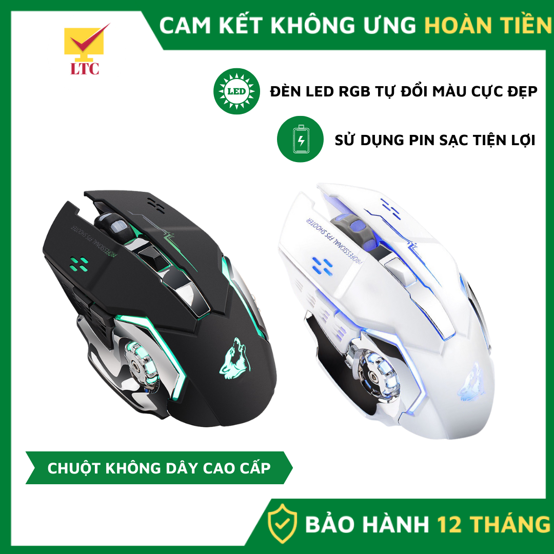 Chuột không dây gaming máy tính X8 có đèn LED đổi màu, pin sạc cực trâu, tương thích pc, laptop chơi game cực đã - Hàng Chính Hãng