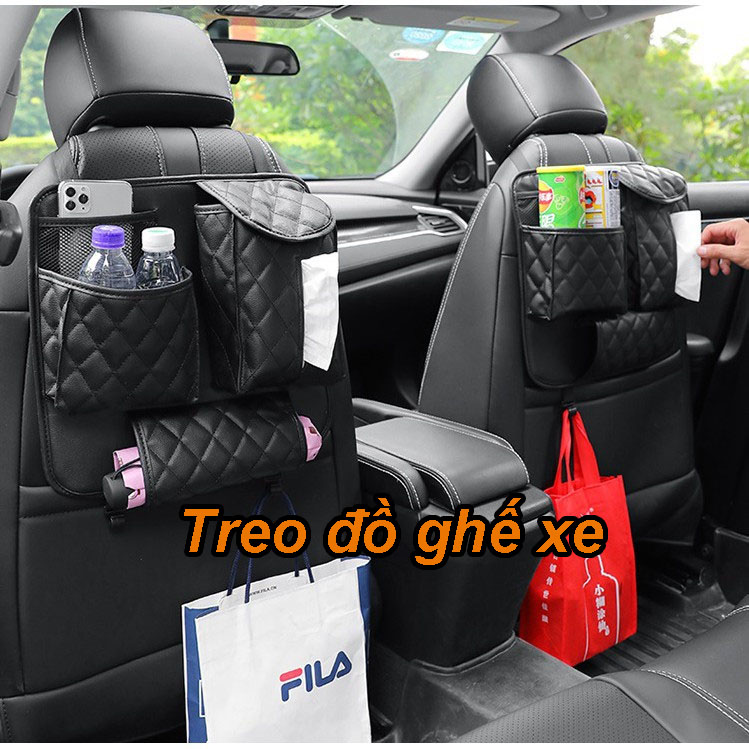 Túi da cứng treo đựng đồ sau ghế ô tô xe hơi đa năng