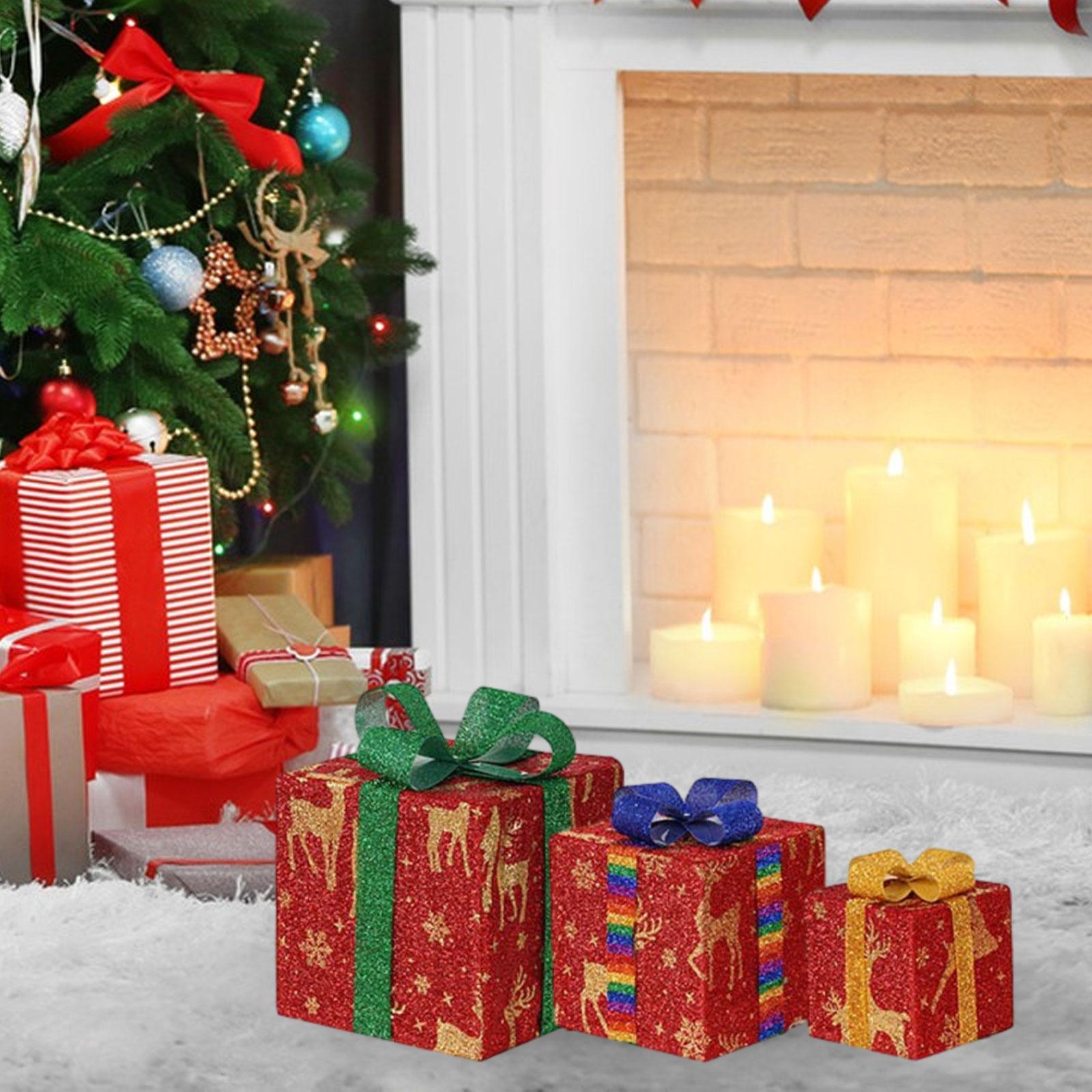 3x Christmas Lighted Gift Boxes, LED Christmas Boxes Set, Christmas Glowing Decoration Gift Boxes, for Restaurants Decoration