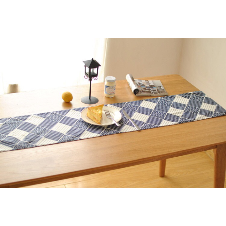 Khăn trải bàn table runner vải bố - Sóng Nhật Bản - mẫu B07