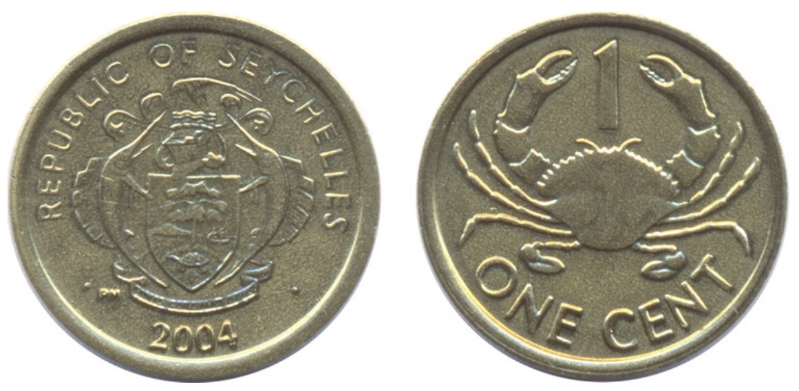 Đồng xu 1 cent con cua của Seychelles, quốc gia ở Đông Phi