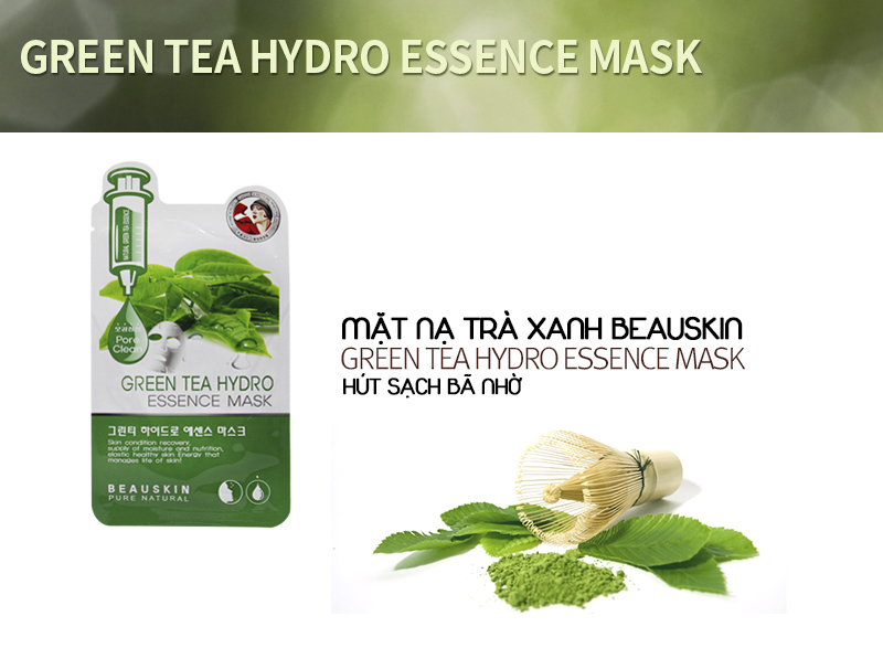 Mặt nạ trà xanh chống oxy hóa dưỡng ẩm mềm da chống lão hóa Beauskin Green Tea Hydro Essence Mask, HQ 25 ml