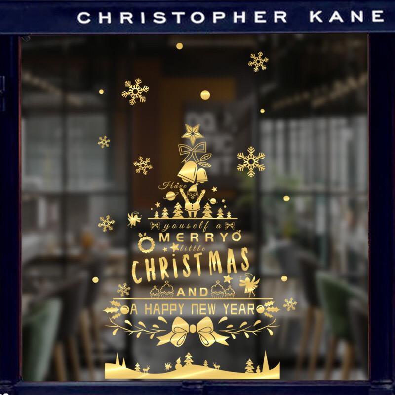 Decal trang trí tường Noel - Cây Thông Merry Christmas & Happy new year ánh đồng cao cấp