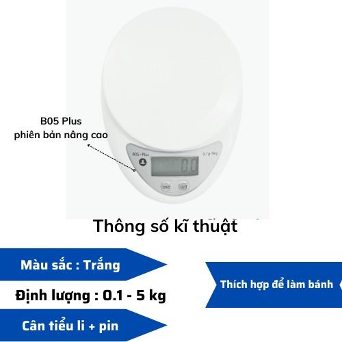 Cân điện tử 5kg làm bánh cân làm bếp định lượng 0.1-5kg B05 - Plus độ chính xác cao cân điện tử kèm 2 viên pin AA