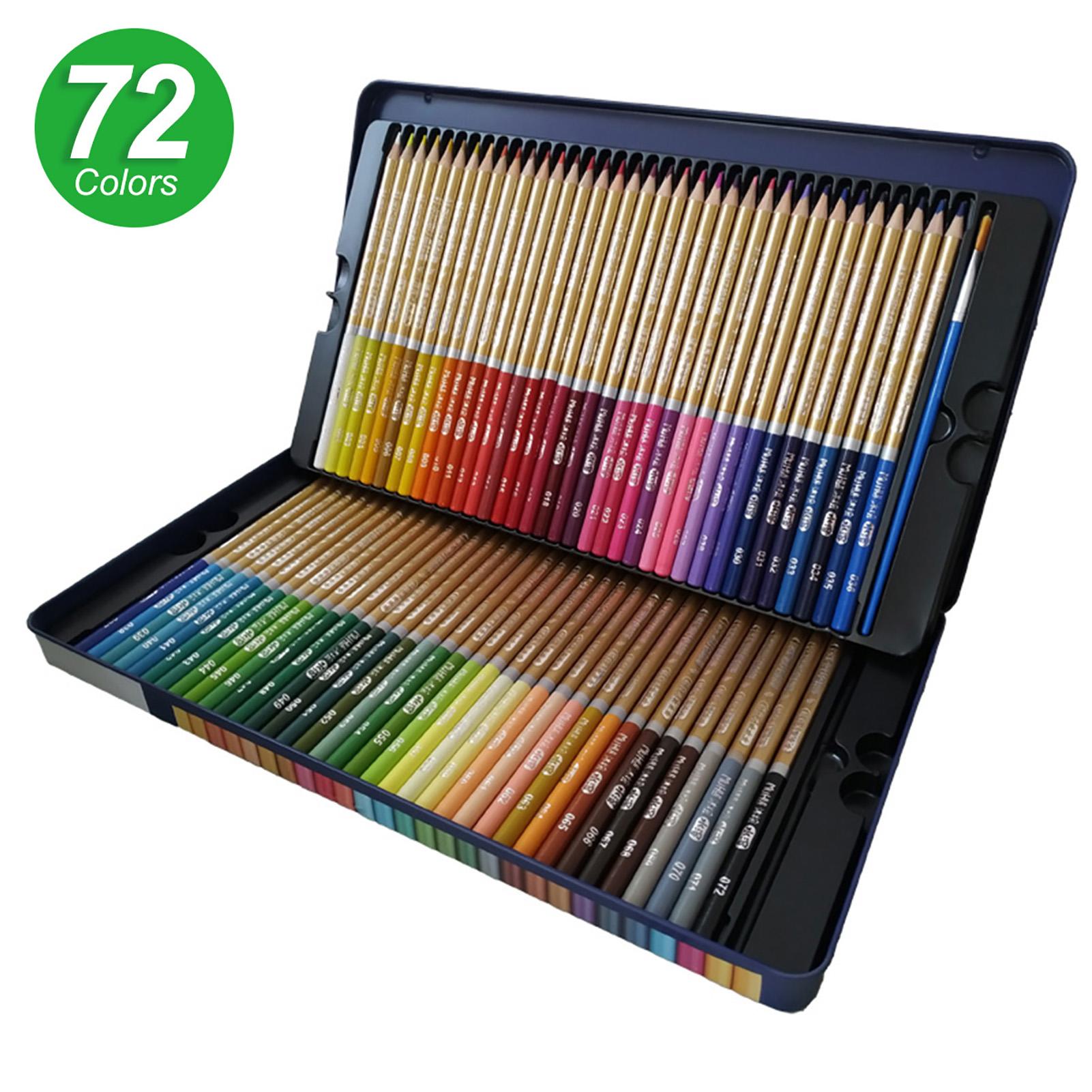 72 Colored Pencils Set Water-soluble Watercolor Pencils 3.3mm Thick Core Blendable Pencils with Brush Metal Storage Case
