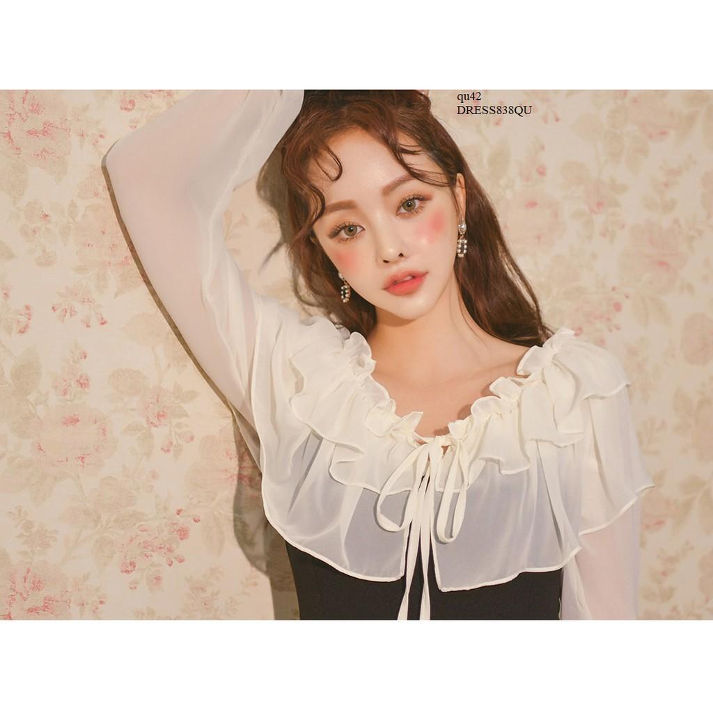 DRESS752 ĐẦM NỮ NHÚN BÈO TAY DÀI