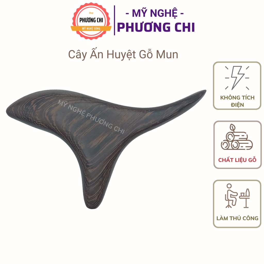 Cây ấn huyệt cạo gió chim én làm từ gỗ mun vân đen tự nhiên | Mỹ Nghệ Phương Chi