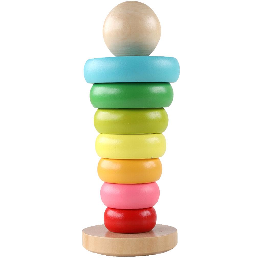 Rainbow Tower Ring Colored Kids Stacking Game Stacking Rings for Baby Boys