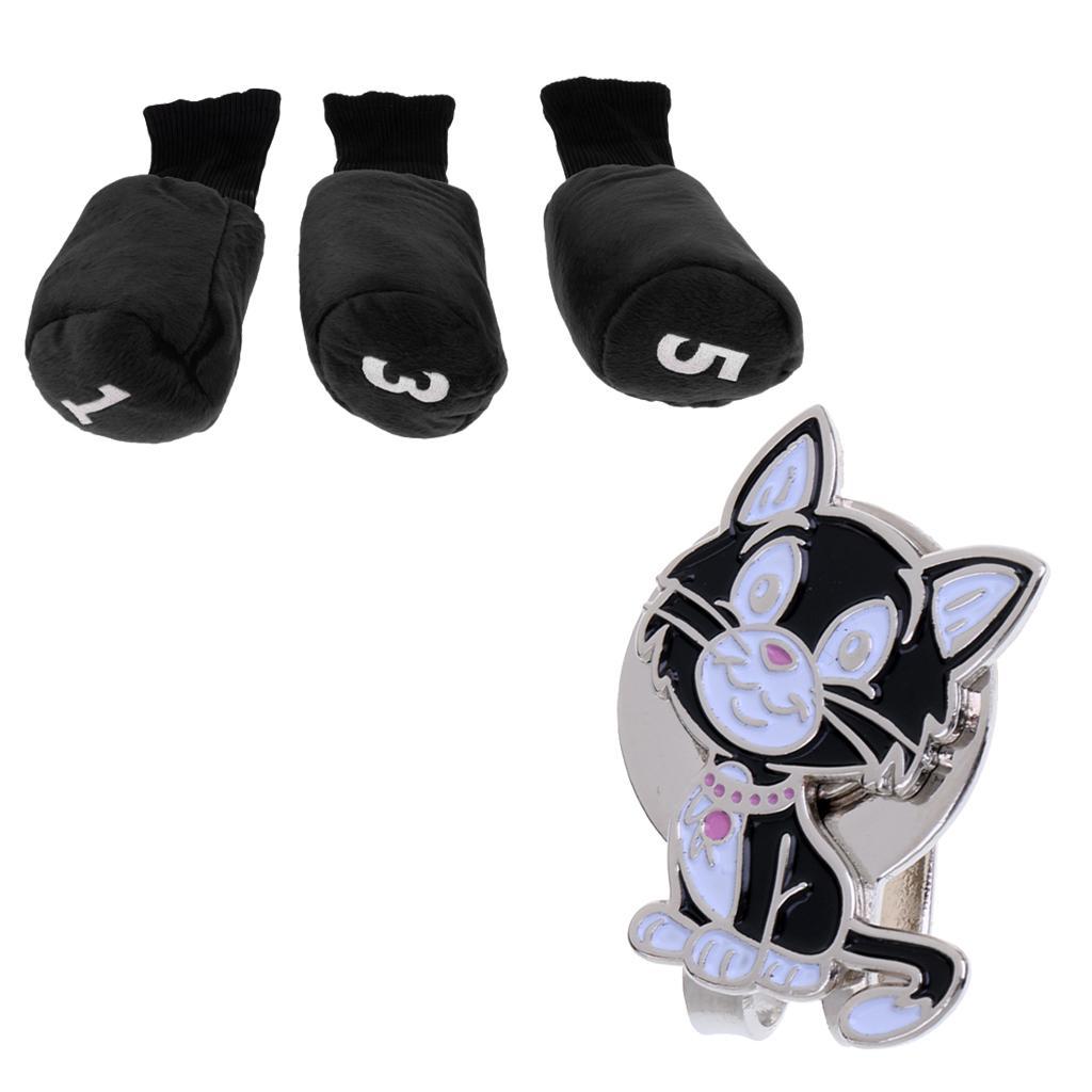 3pcs Golf Driver  Cover Long Neck Headcover & Ball Marker with  Hat Clip