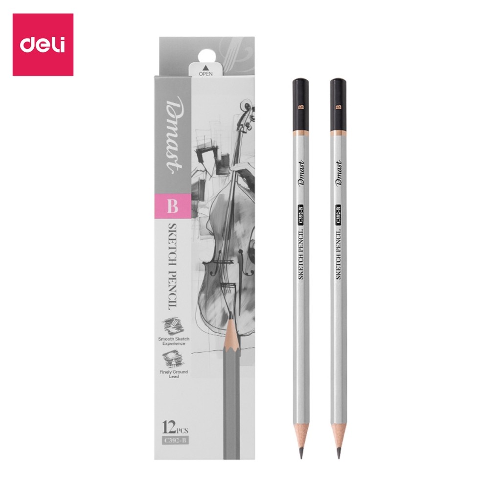 Bút Chì Phác Thảo Dmast Cao Cấp Chuyên Nghiệp Deli - Độ Cứng Từ 2H - 8B - Vẽ Tranh Mỹ Thuật Họa Chân Dung Độ Đậm Chuẩn