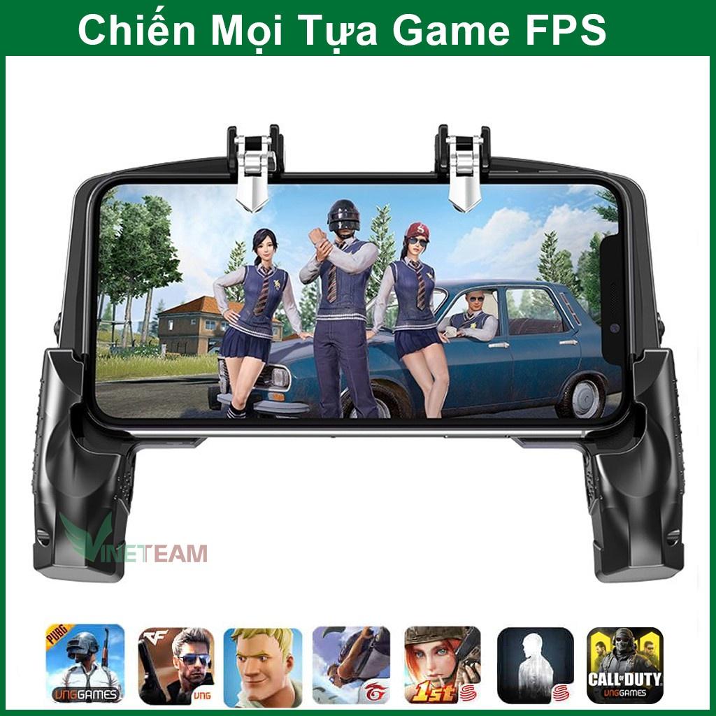 Tay cầm chơi game k21 - kèm nút bấm cho game PUBG, ROS, Free Fire..gắn điện thoại tiện lợi -dc3962