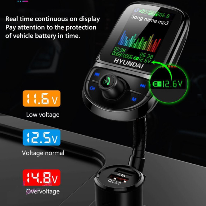 Tẩu nghe nhạc bluetooth cao cấp thương hiệu Hyundai C85 - Sạc Nhanh QC 3.0 - Xoay 360 độ - Bluetooth 5.0 - Hàng Nhập Khẩu