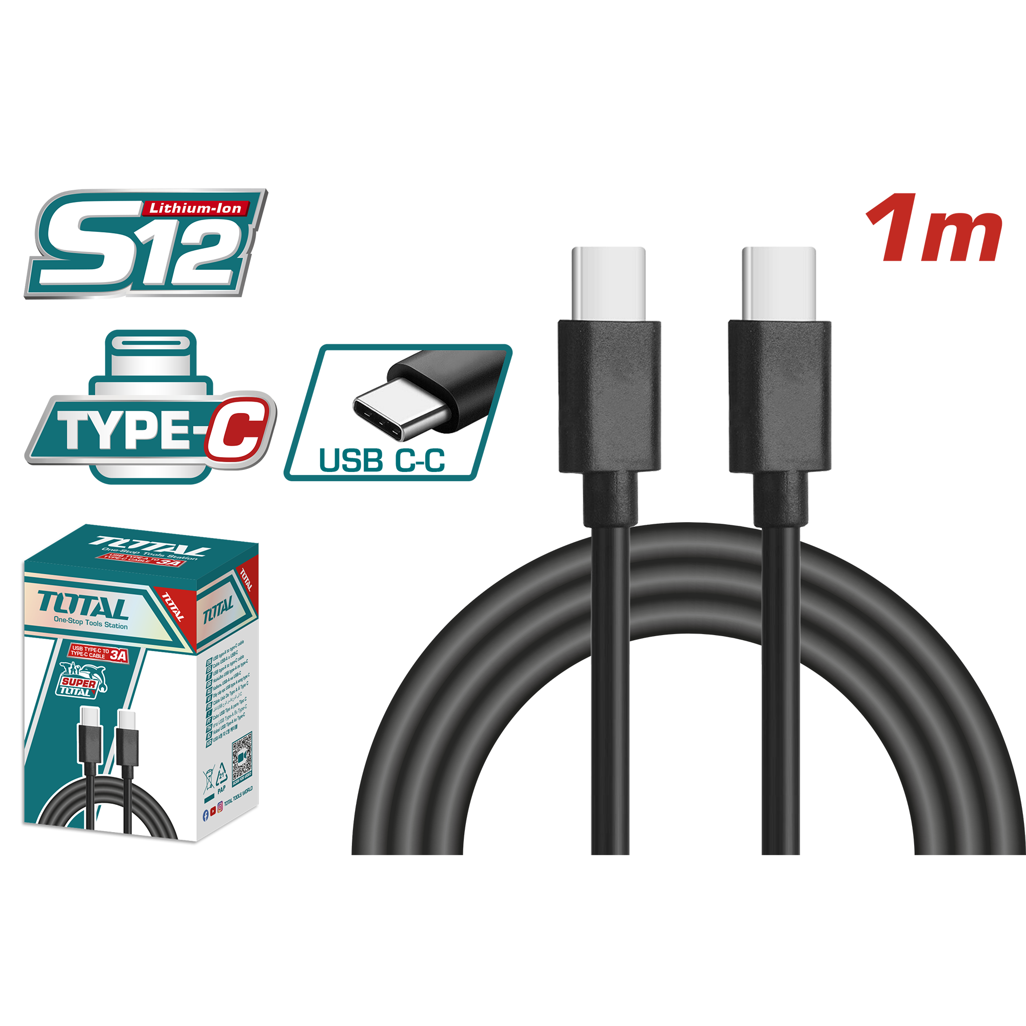 DÂY CÁP SẠC USB TYPE-C SANG TYPE-C 1M TIUCC02 TOTAL - HÀNG CHÍNH HÃNG