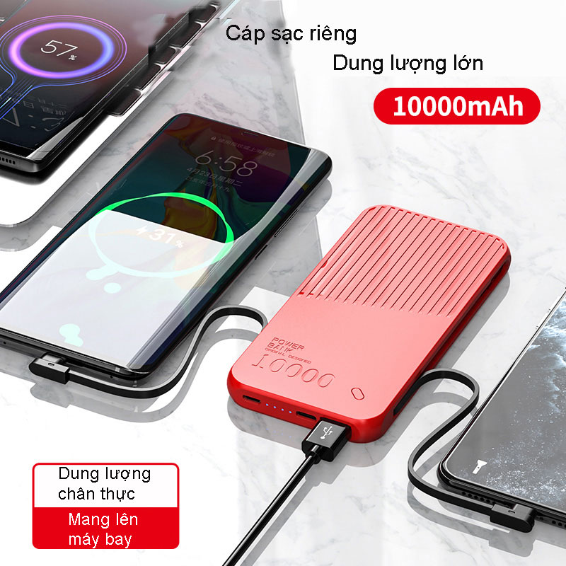 Sạc Dự Phòng DKB CC10 - Dung Lượng 10000mAh - Tích Hợp 3 Đầu Dây Sạc - Hỗ Trợ Sạc Nhanh 2.1A - Phiên Bản Mới - Hàng Chính Hãng