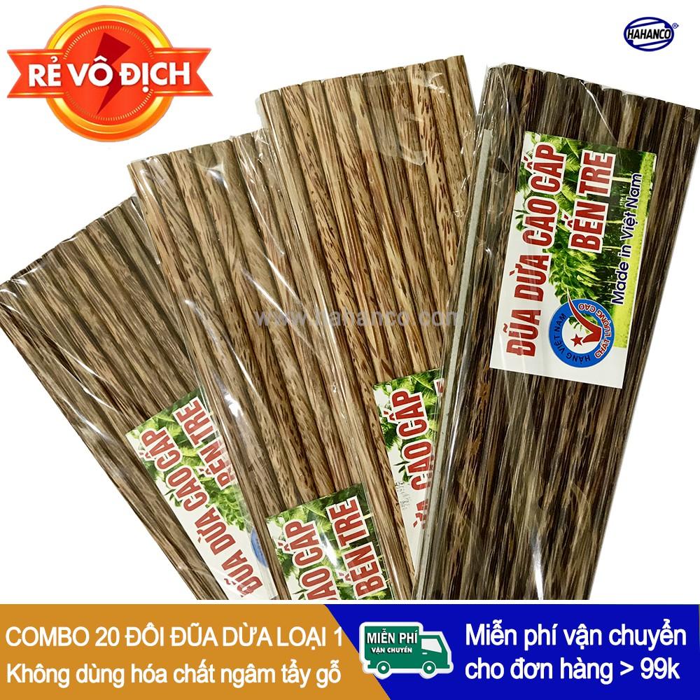 COMBO 20 đôi Đũa dừa loại 1 hàng đẹp (CTH725-2) Không dùng hóa chất tẩy gỗ - An toàn cho sức khỏe