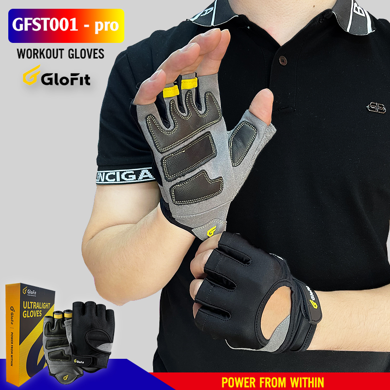 Găng Tay Tập Gym Hở Mu Glofit GFST001 - Pro 2.0 (Workout Gloves - Pro) Găng Tay Cao Cấp Đệm Bàn Tay Da Cừu, Đẹp Tinh Tế - Thoáng Mát Êm Lòng Bàn Tay (1 Đôi)