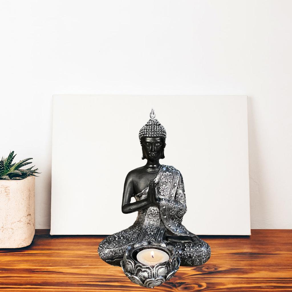 Meditating Buddha Statue Figurine Tealight Holder for Home Bedroom Decors