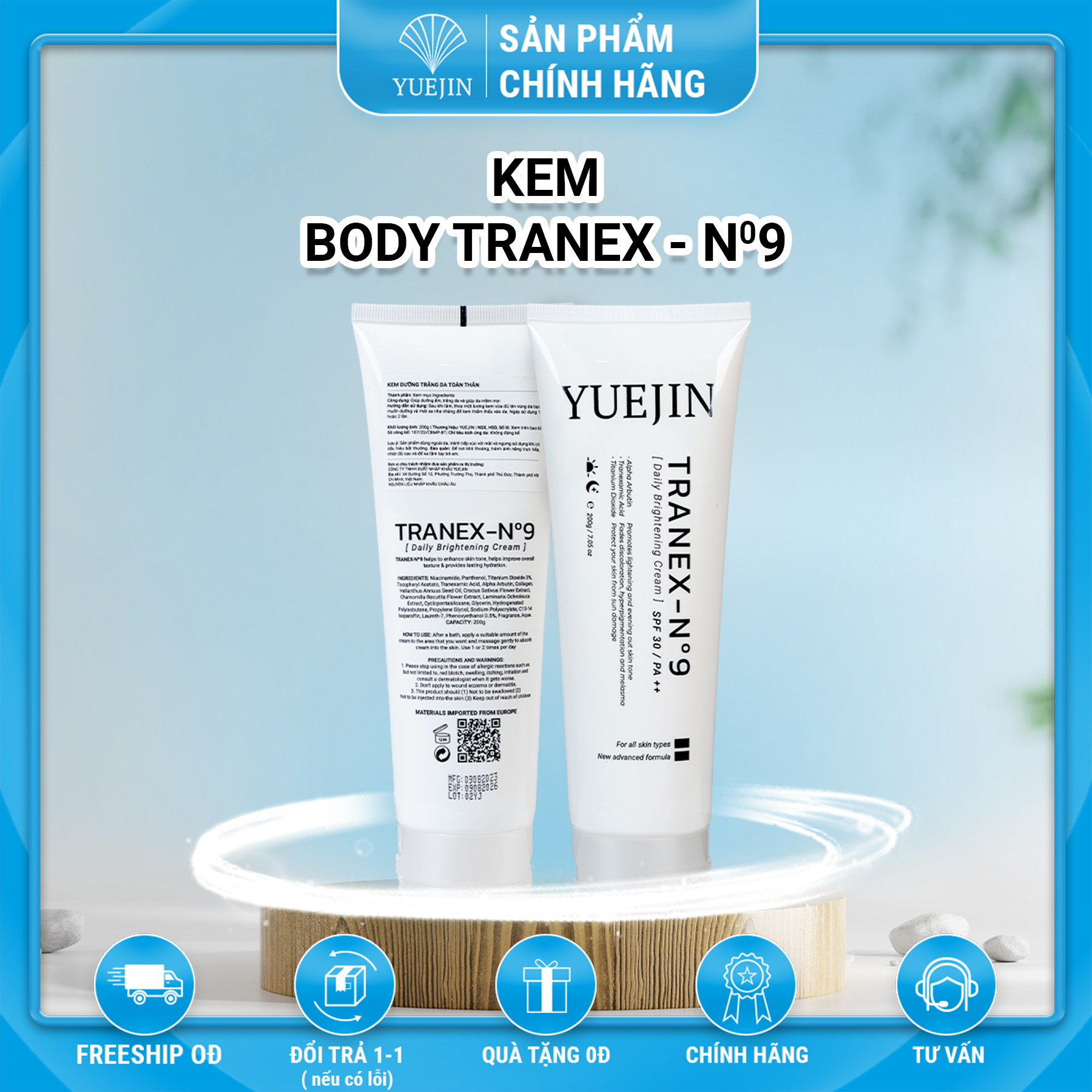 Kem Dưỡng Trắng Da Body Tranex-No9 dưỡng ẩm, sáng da và giảm thâm - Yuejin