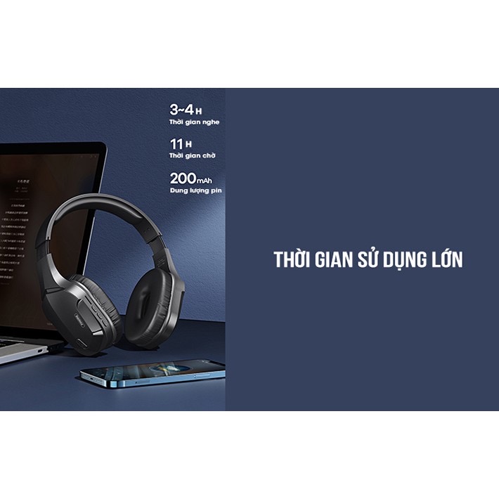 Tai Nghe chụp tai Game thủ Remax Rb-750Hb không dây, kết Nối Bluetooth 5.0 Chống Nước Cho Điện Thoại / Máy Tính-hỗ trợ thẻ nhớ-Hàng Chính Hãng