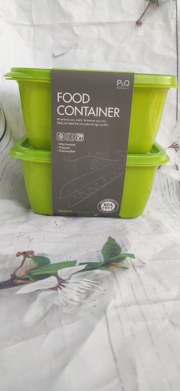 Bộ 2 Hộp Bảo Quản Thực Phẩm Lock&Lock P&Q Chất Liệu Nhựa PP - 520ml 1 Hộp- Hàng Chính Hãng