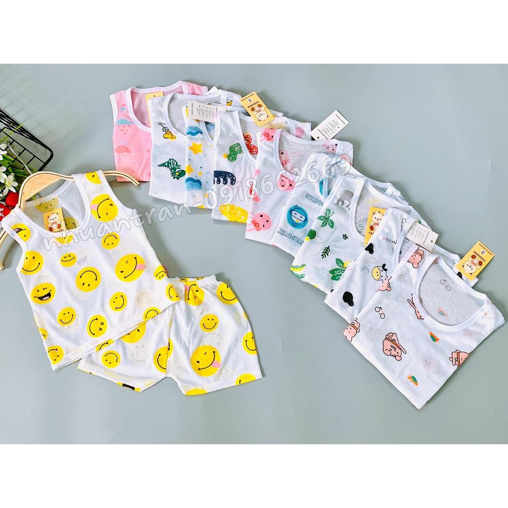 Combo 5 bộ cộc, ba lỗ cotton Thông hơi bé trái, bé gái loại 1 size 3-14 kg