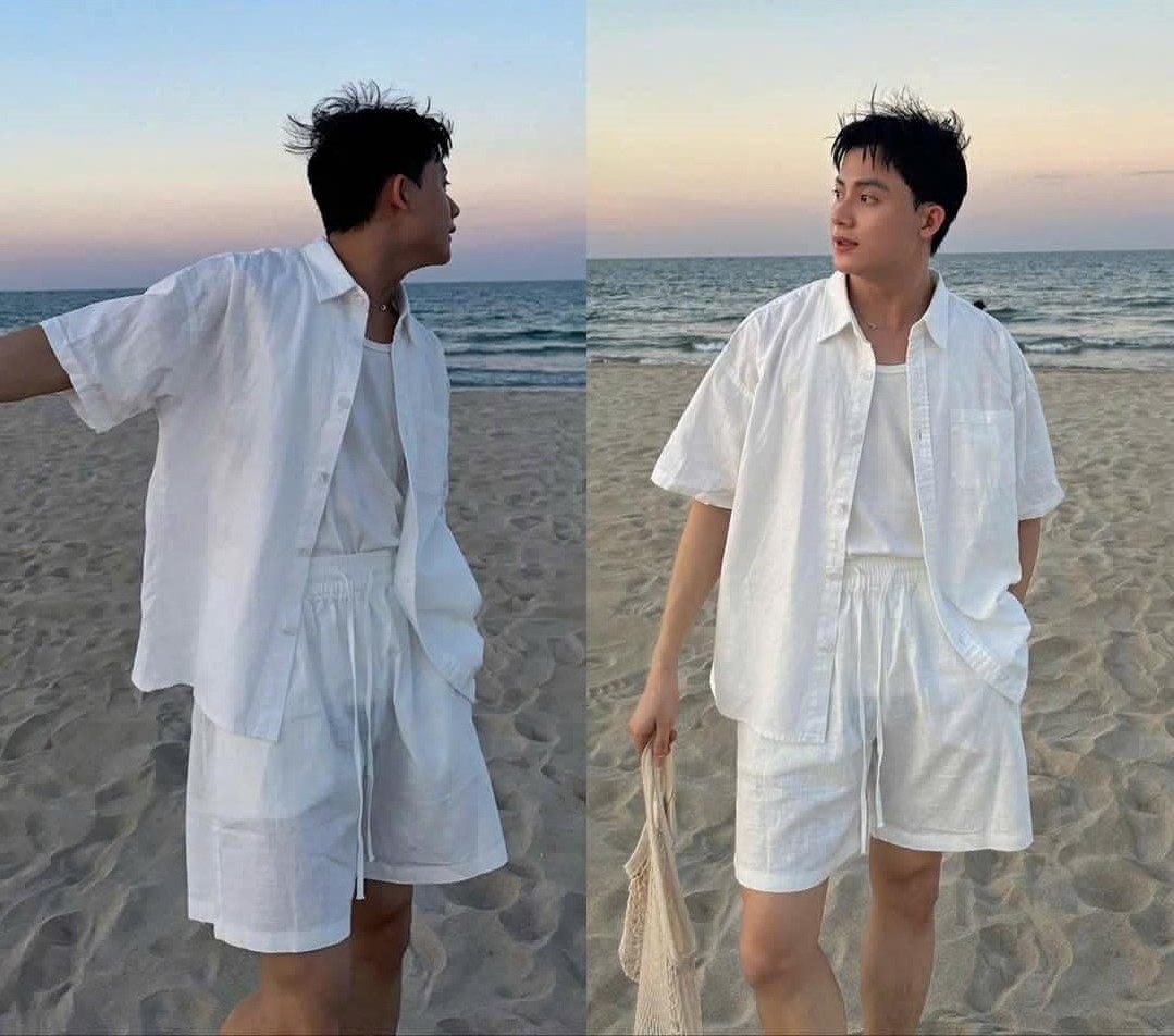 Sơ mi nam ngắn tay trơn cổ bẻ khóa cúc thanh lịch vải sợi tự nhiên Linen mềm mát