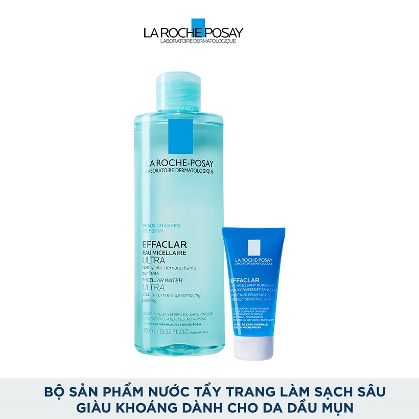 Bộ sản phẩm nước tẩy trang làm sạch sâu giàu khoáng dành cho da dầu mụn La Roche Posay Effaclar Micellar Water Oily Skin