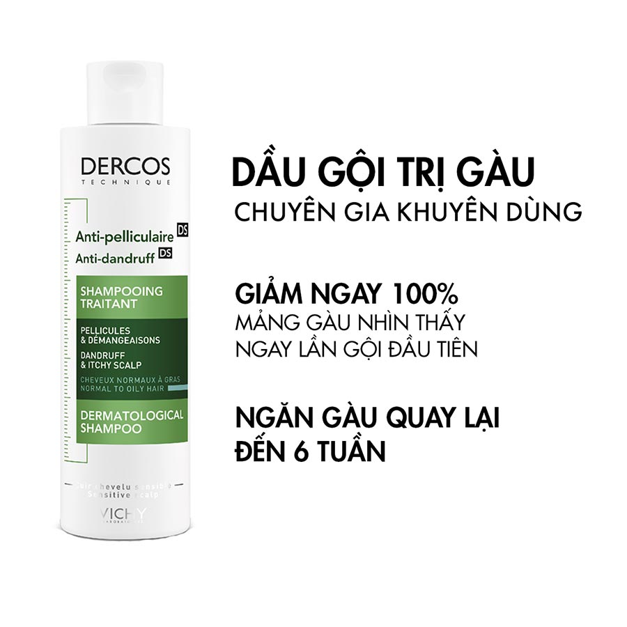 Dầu gội sạch gàu cho da đầu dầu, ngứa Vichy Dercos Anti Dandruff 200ml