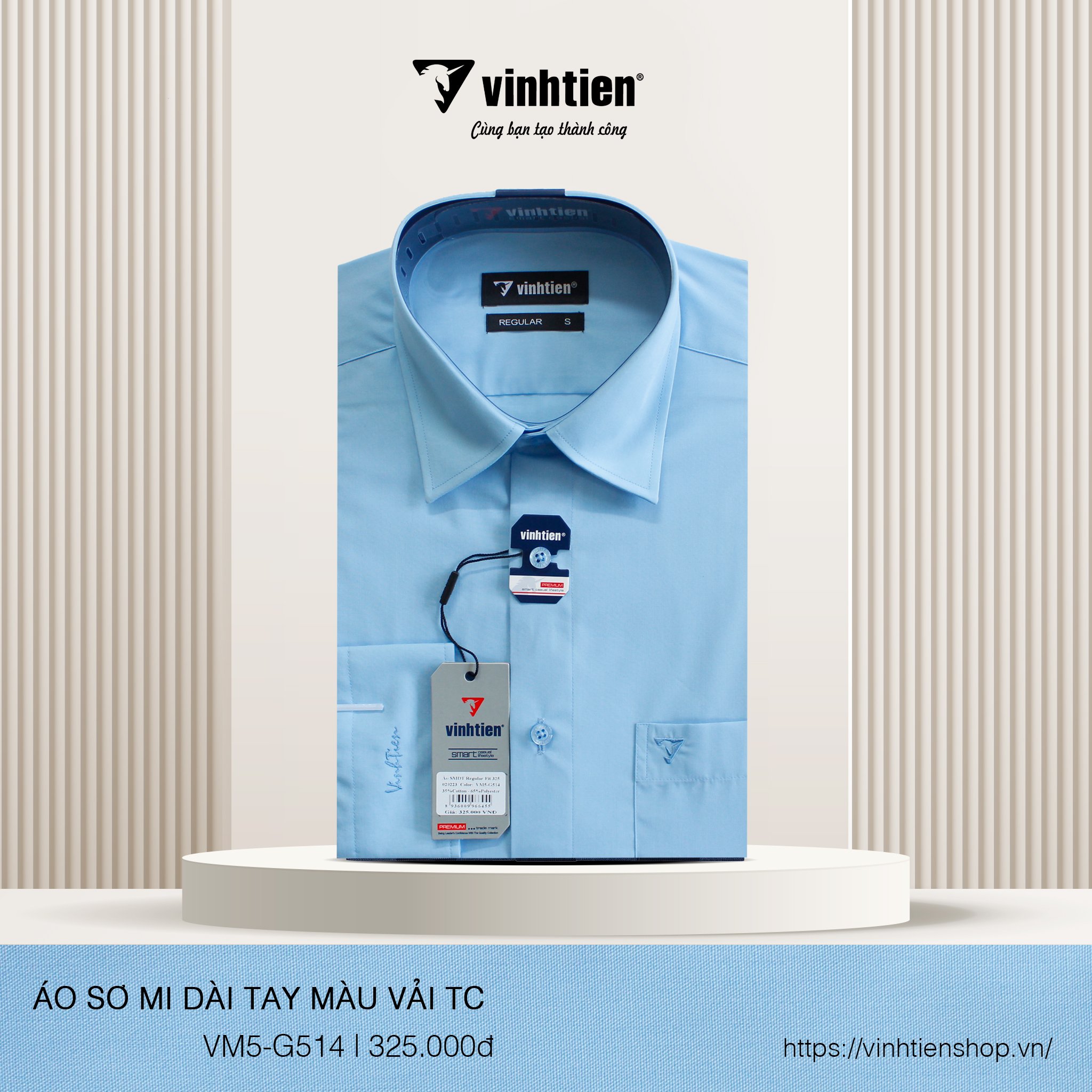 Áo Sơ Mi Dài Tay Màu Vải TC Regular Fit 325 Vĩnh Tiến - VM5-G514