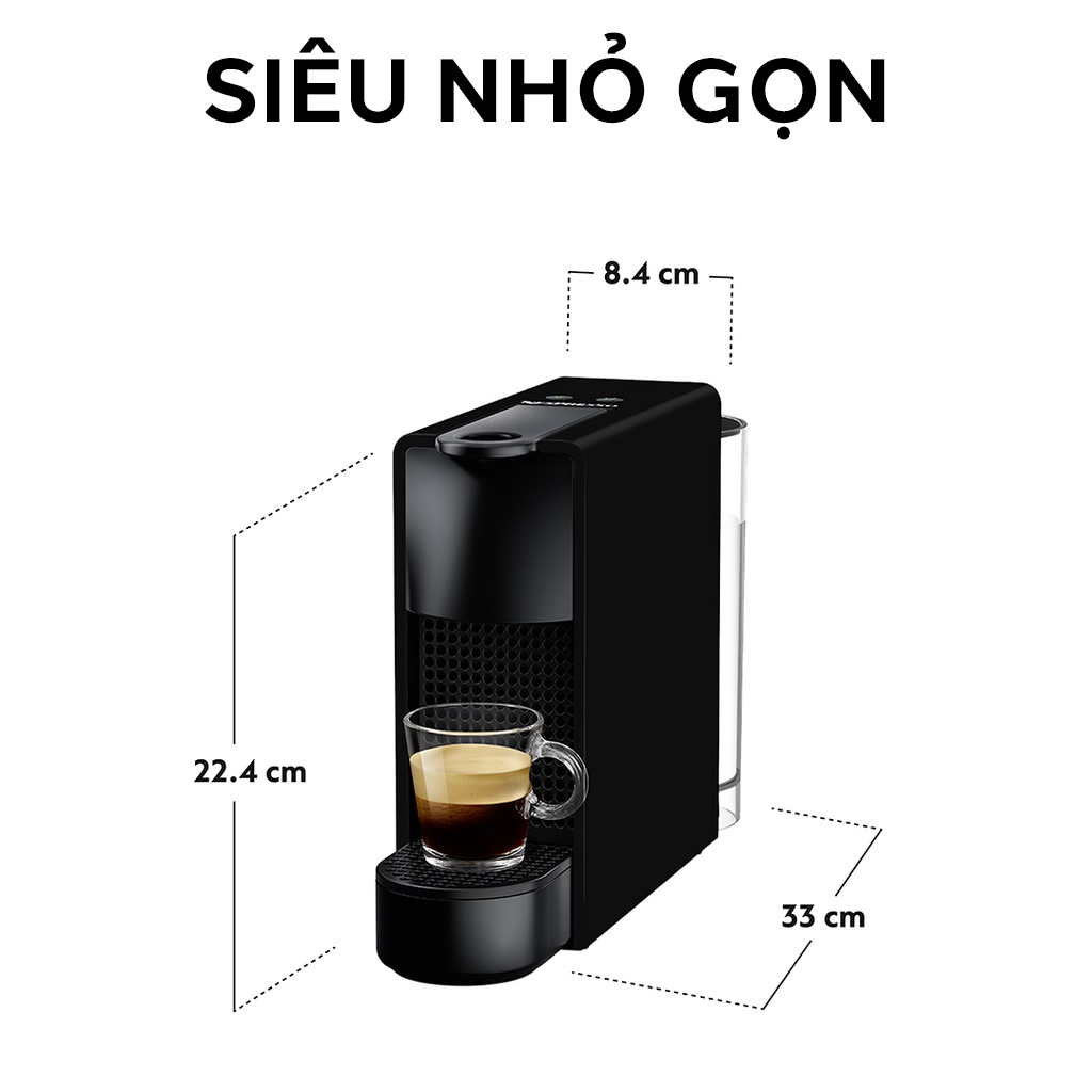 Bộ máy pha cà phê Nespresso Essenza Mini Đen &amp; máy đánh sữa Aeroccino 3 - Hàng chính hãng