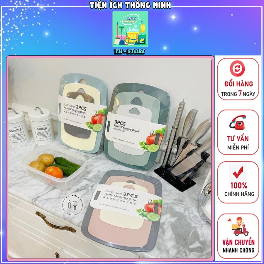 Thớt nhà bếp. Bộ 3 thớt nhựa kháng khuẩn chống ẩm mốc. Bộ thớt nhiều màu, 3 kích thước cho các loại thực phẩm