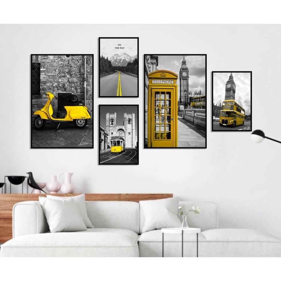 Set 5 Tấm tranh treo tường hiện đại - Tranh decor phòng khách, chất liệu Canvas nhập khẩu kèm khung tranh trang trí