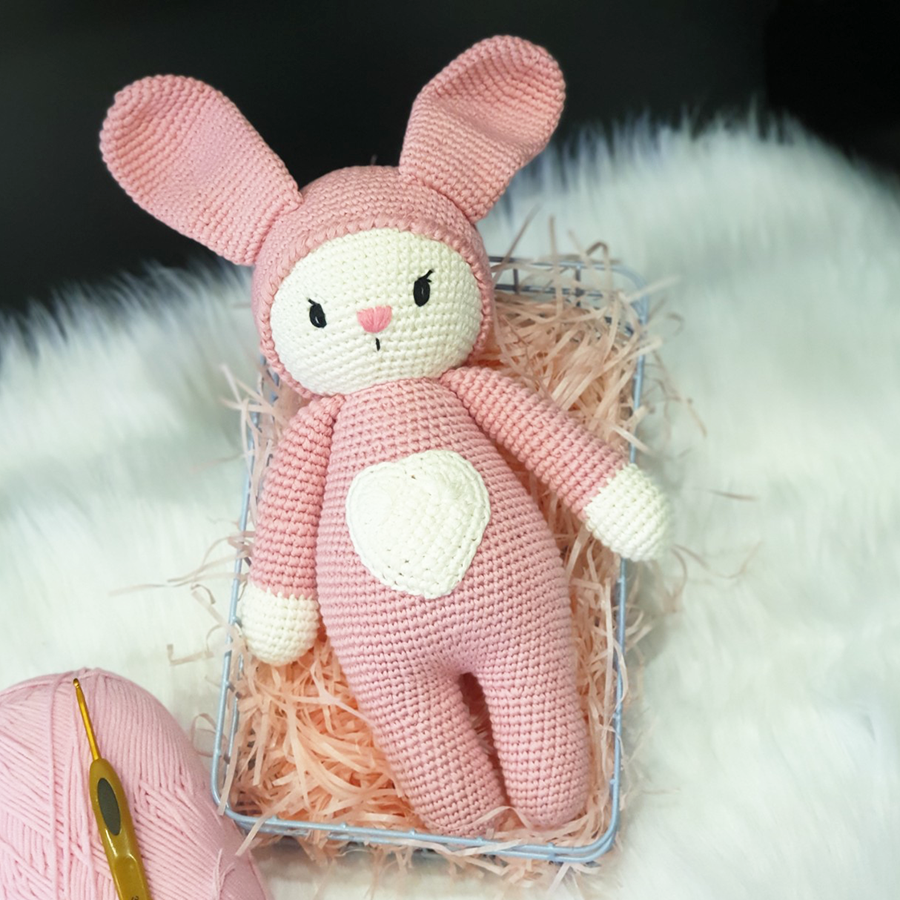 Gấu bông móc len Amigurumi cao cấp - Thỏ tim quà tặng thú nhồi bông